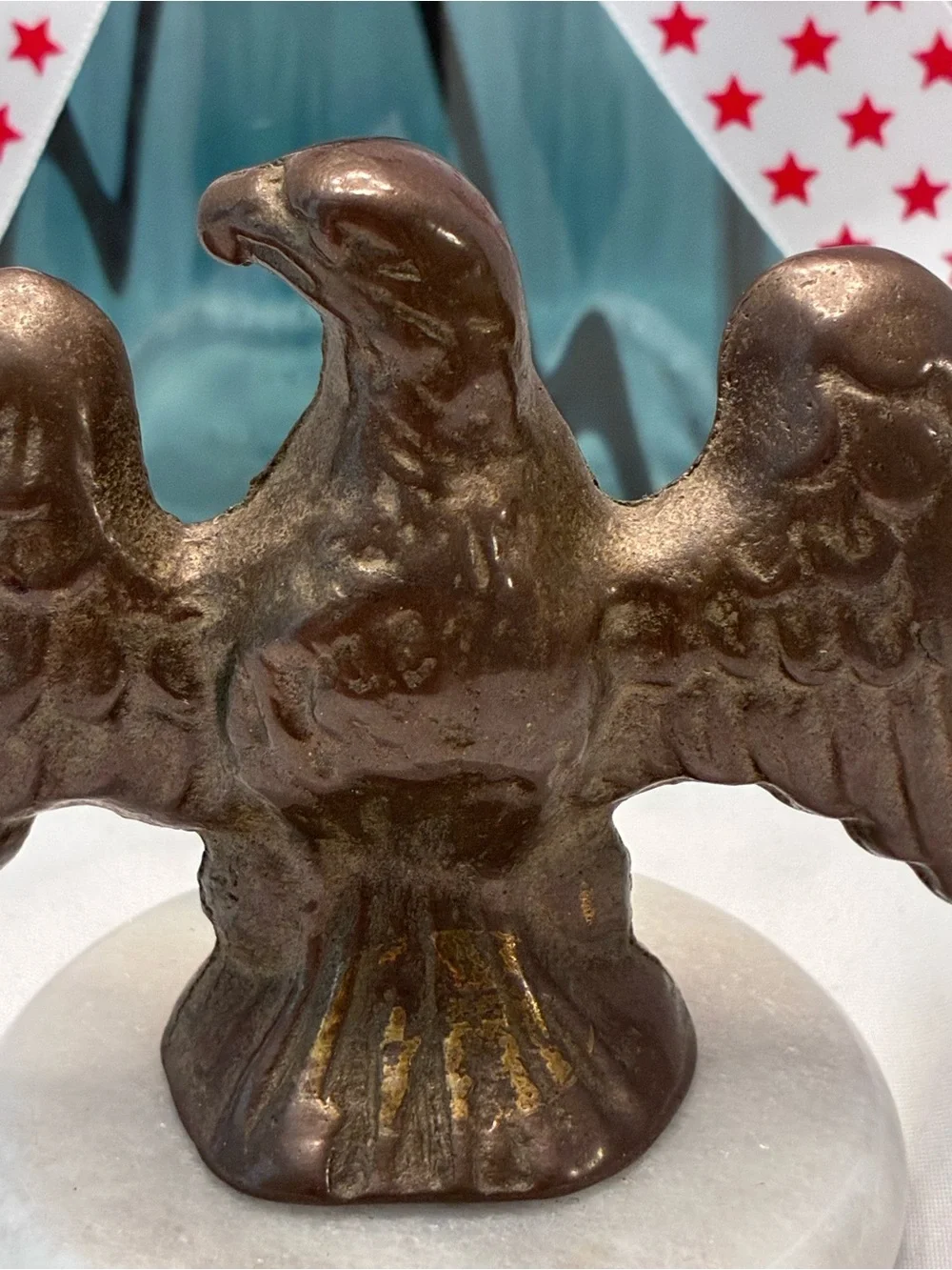 Vintage bronze eagle statue/paper weight on marble base